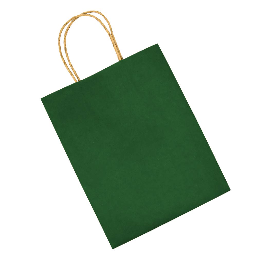bagmad 100 Pack 5.25x3.25x8 inch Small Green Kraft Paper Bags with Handles Bulk, Gift Bags, Craft Grocery Shopping Retail Party Favors Wedding Business Sacks (Dark Green, 100pcs)