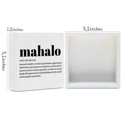 Mahalo Definition Hawaii Rustic Home Office Decor Wooden Box Sign, Inspirational Hawaiian Gifts for Christmas Thanksgiving North Island Decorative Office Desk Accessories Table Shelf Decor Plaque Sign