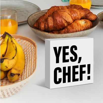 Chef Gift for Women Men, Cooking Lovers Mom Grandma Cooker Christmas Birthday Gift, Farmhouse Kitchen Counter Cabinet Decor Dining Room Table Decoration Wooden Sign, Yes Chef