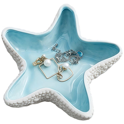 Starfish Jewelry Dish Ceramic Holder Ring Trinket Tray, Ocean-themed Decorative Trinket Dish, Suitable for Mother Friend Sister, Gifts for Women, Home Decor Trinket Dish(Sea Blue)