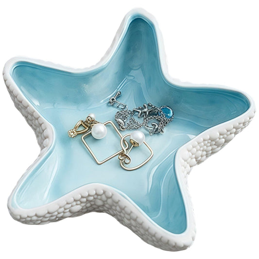 Starfish Jewelry Dish Ceramic Holder Ring Trinket Tray, Ocean-themed Decorative Trinket Dish, Suitable for Mother Friend Sister, Gifts for Women, Home Decor Trinket Dish(Sea Blue)