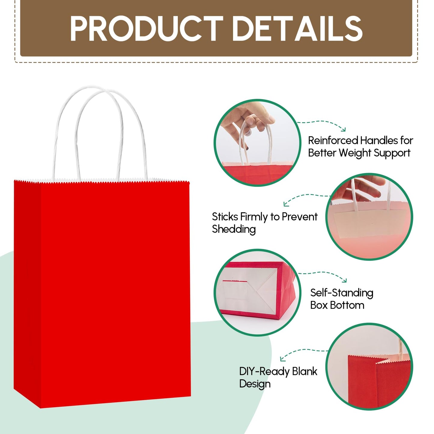 Qioxiou 60 Pack Red Gift Bags with Handles Small Size Bulk 5.91x3.15x8.27 Kraft Paper Gift Bags, Small Red Paper Sacks for Shopping, Business, Retail Merchandise Grocery, Wedding Birthday Party Favor