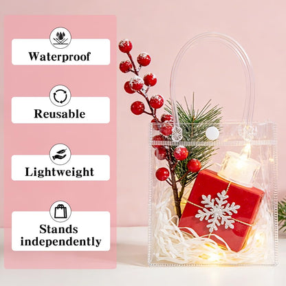 10 PCS Clear Gift Bags with Handles(2.7x5.1x5.9 Inch) Reusable Transparent PVC Tote Goodie Bags Bulk Wedding Brthday Holiday Party Favors Supplies Wrap Basket Stuffers Goody Pouch Baggies for Presents