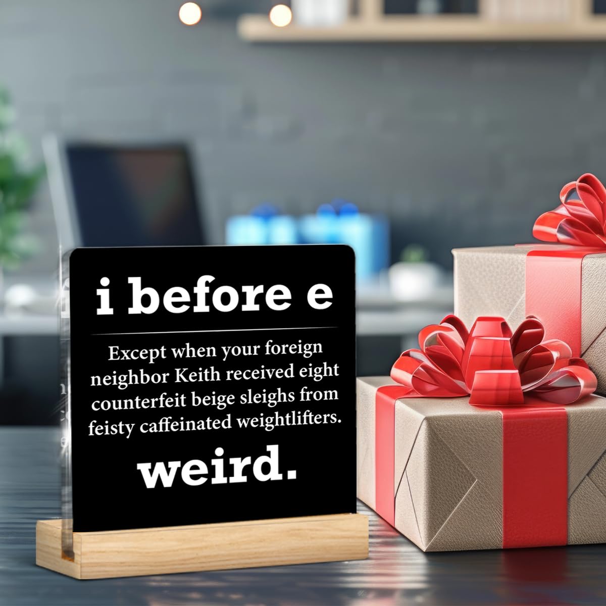 English Teacher Gifts for Women Men, Funny Gifts for English Grammar Teacher Birthday Christmas Back to School, I Before E Acrylic Plaque Sign Decor