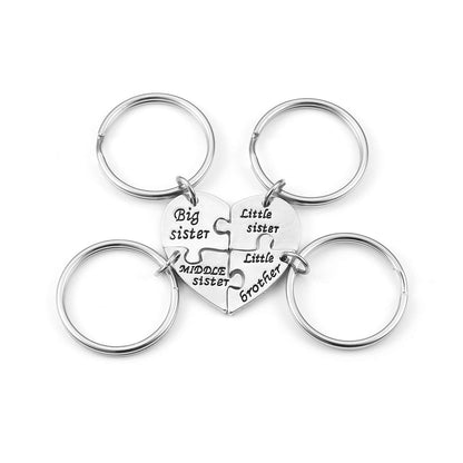 Jovivi 4pcs Sister Brother Keychains Set Matching Heart Puzzle Keychain Christmas Birthday Gifts for Little Brother Big Sister Keychain