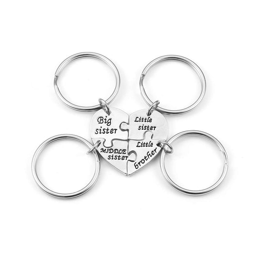 Jovivi 4pcs Sister Brother Keychains Set Matching Heart Puzzle Keychain Christmas Birthday Gifts for Little Brother Big Sister Keychain