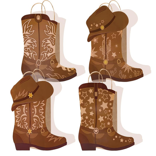 16 Pcs DIY Cowboy Boots Paper Bags Cowboy Hat Kraft Bags Western Theme Party Decorations Favors Wild West Gift Bag with Handles Rodeo Boot Hat Goodie Bag for Cowboy Birthday Bachelorette Party Supplies