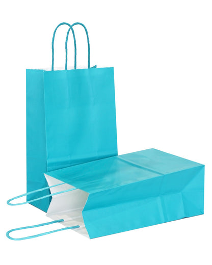 AZOWA Teal Gift Bags with Handles Mini Kraft Paper Bags for Party Favors (6 x 2.4 x 4.7 in, Teal, 12 Pcs)