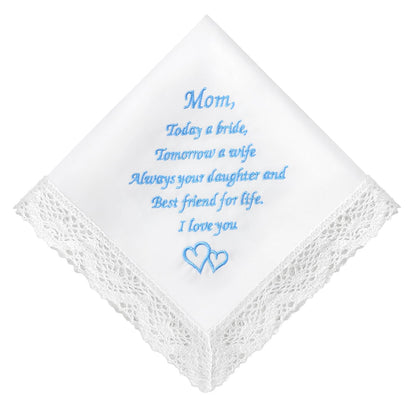 Wedding Handkerchiefs Something Blue for Bride, Mother Of The Bride Gifts Embroidered Lace Keepsake Bridal Hankies