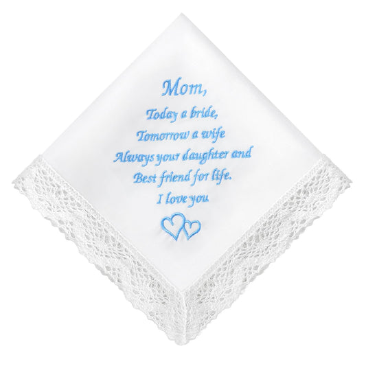 Wedding Handkerchiefs Something Blue for Bride, Mother Of The Bride Gifts Embroidered Lace Keepsake Bridal Hankies