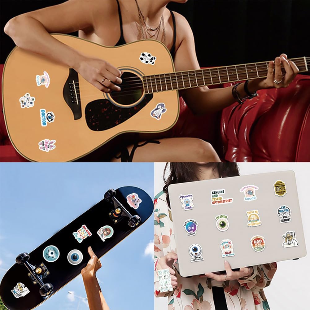 Eye Doctor Stickers-60Pcs Ophthalmologist Optometrist Waterproof Vinyl Decals for Cup Water Bottles Laptop Luggage Computer Mobile Phone Guitar Skateboard Decoration