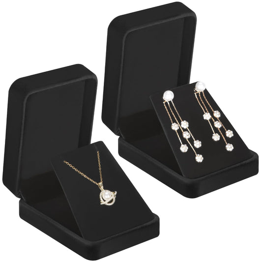 LETURE 2 Pieces Velvet Jewelry Gift Boxes for Necklace Pendant Earring Bracelet, Small Jewelry Storage Display Case for Christmas Wedding Engagement Birthday Anniversary (Black)