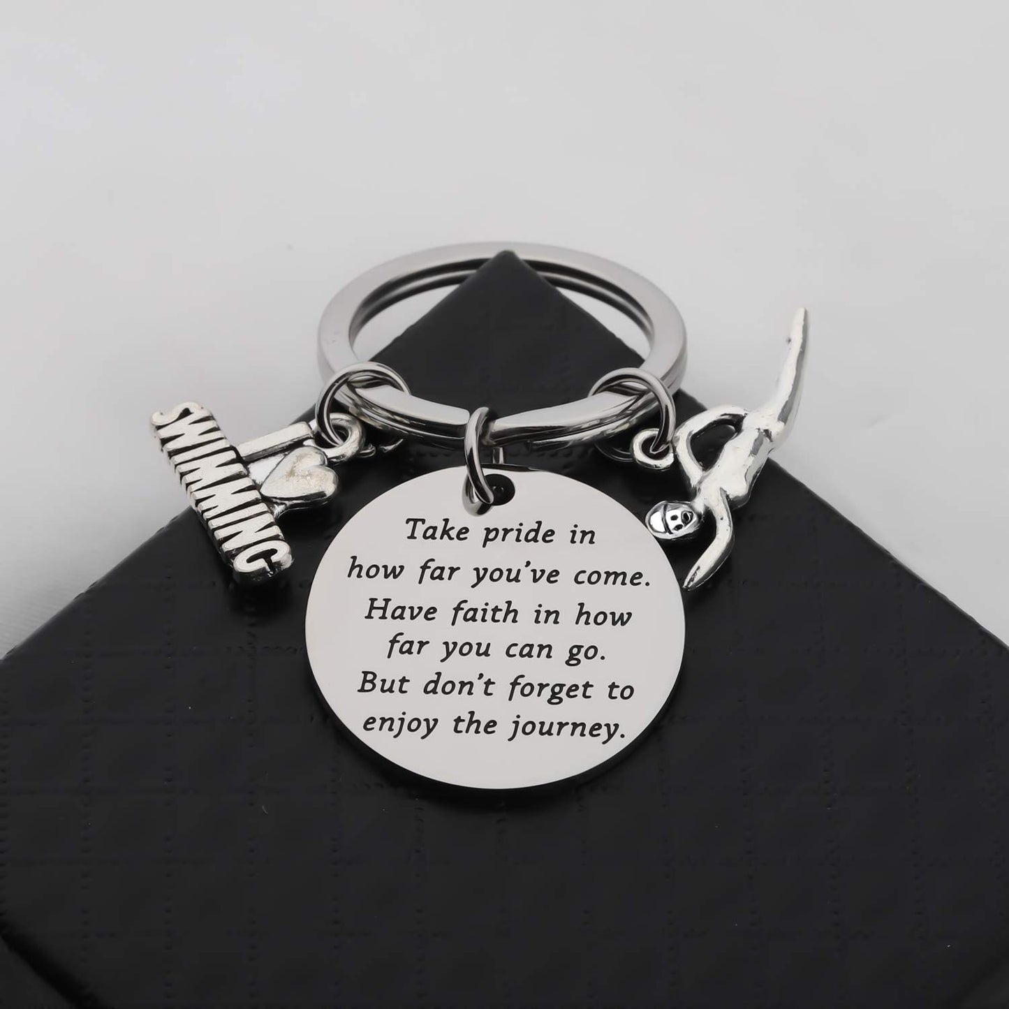 Swim Keychain I Love Swimming Lover Gift Take Pride in How Far You Have Come Swim Team Inspirational Swimmers Jewelry Gift