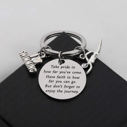 Swim Keychain I Love Swimming Lover Gift Take Pride in How Far You Have Come Swim Team Inspirational Swimmers Jewelry Gift