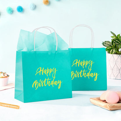 DjinnGlory 24 Pack Mini Tiny Teal Paper Gift Bags (Turquoise Aqua Blue) with White Tissue Paper for Summer Pool Party Supplies, Small Merchandises, 6x5x2.5 Inch