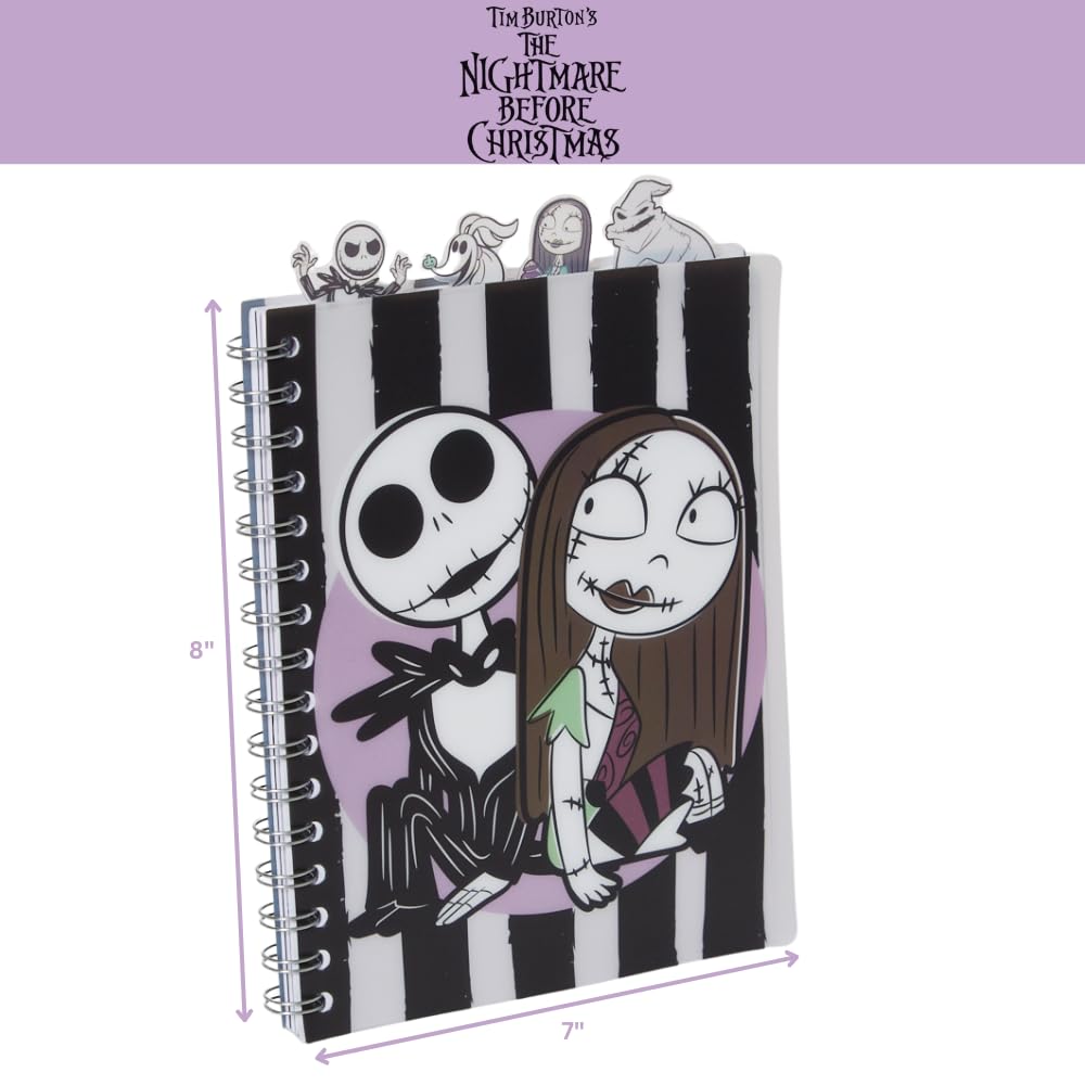 Nightmare Before Christmas Tab Journal Notebook, Spiral Bound, 96 Lined Pages, 8 x 7 inches, Black/White