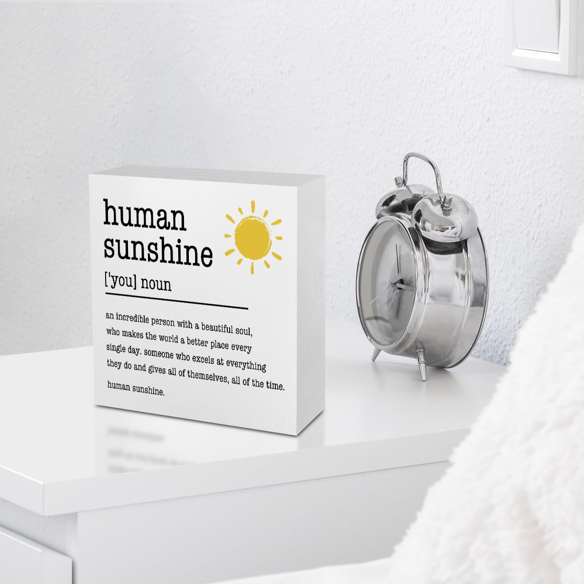 Sunshine Gifts Inspirational Office Supplies Human Sunshine Gift Decor White Wooden Box Sign Motivational Appreciation Gifts for Teacher Coworker Doctor Cubicle Accessories Home Table Decorations