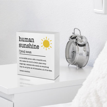Sunshine Gifts Inspirational Office Supplies Human Sunshine Gift Decor White Wooden Box Sign Motivational Appreciation Gifts for Teacher Coworker Doctor Cubicle Accessories Home Table Decorations