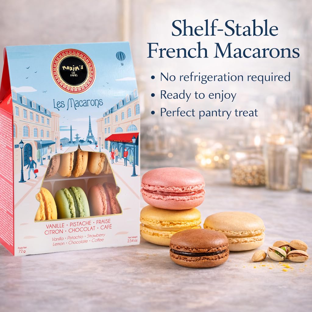Maxim’s de Paris French Macaron Gift Box – Gourmet Macaron Cookies Assortment, 6 Classic Flavors (Vanilla, Pistachio, Lemon, Chocolate, Coffee, Strawberry), Luxury French Dessert Gift from Paris