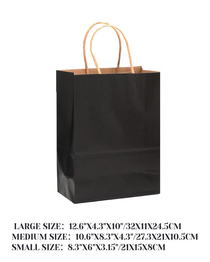 qiqee 100-Packs Black Paper Gift Bags with Handles Bulk Assorted Sizes(33pcs Large 13", 33pcs Medium 11", 34pcs Small 8")