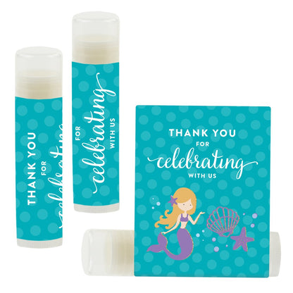 Andaz Press Lip Balm Birthday Party Favors, Thank You For Celebrating With Us, Chic Mermaids, 12-Pack, Chic Mermaids Party Decor Mermaid Baby Shower Lip Balm