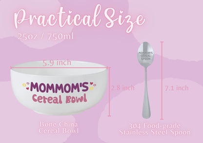 InnoBeta Mommom Gifts for Grandma from Grandkids, Mommom's Cereal Bowl Spoon Set, Ideal Present for Mother's Day Birthday Christmas