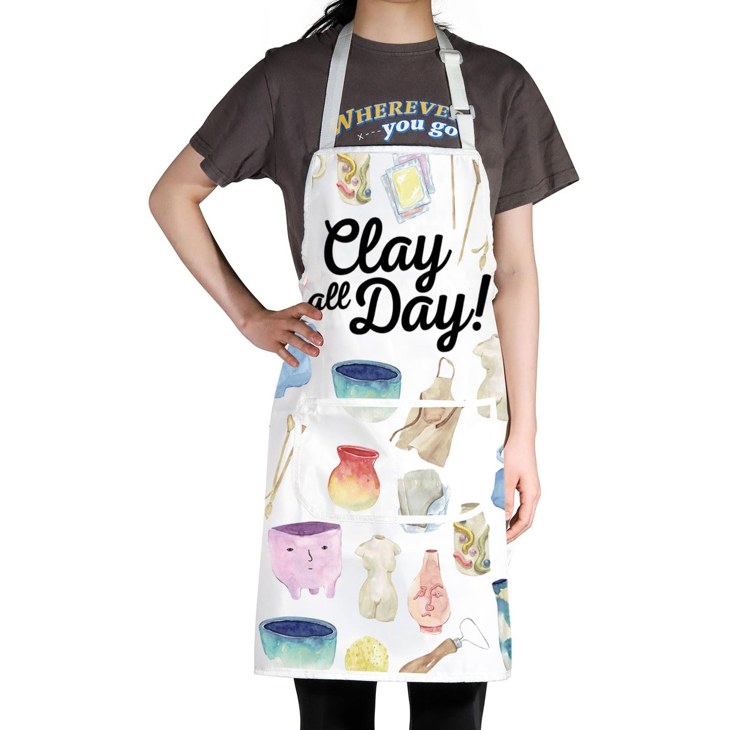 WZMPA Pottery Maker Apron Ceramic Artist Gift Clay All Day Adjustable Apron With Pockets For Pottery Teacher Student