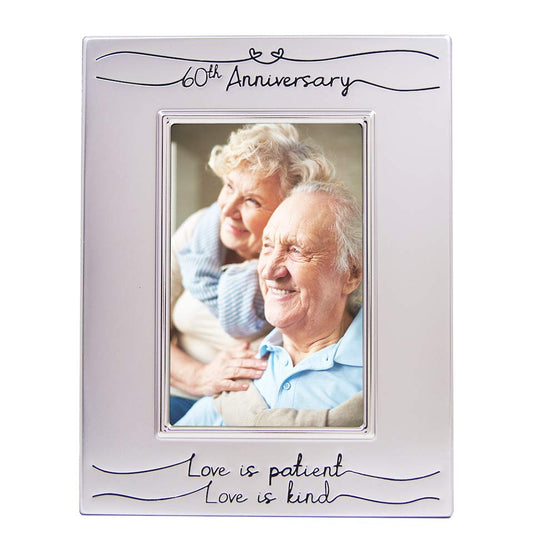 Haysom Interiors Beautiful Two Tone Silver Plated 60th Anniversary 4" x 6" Picture Frame with Black Velvet | Unique and Thoughtful Gift Idea by Happy Homewares