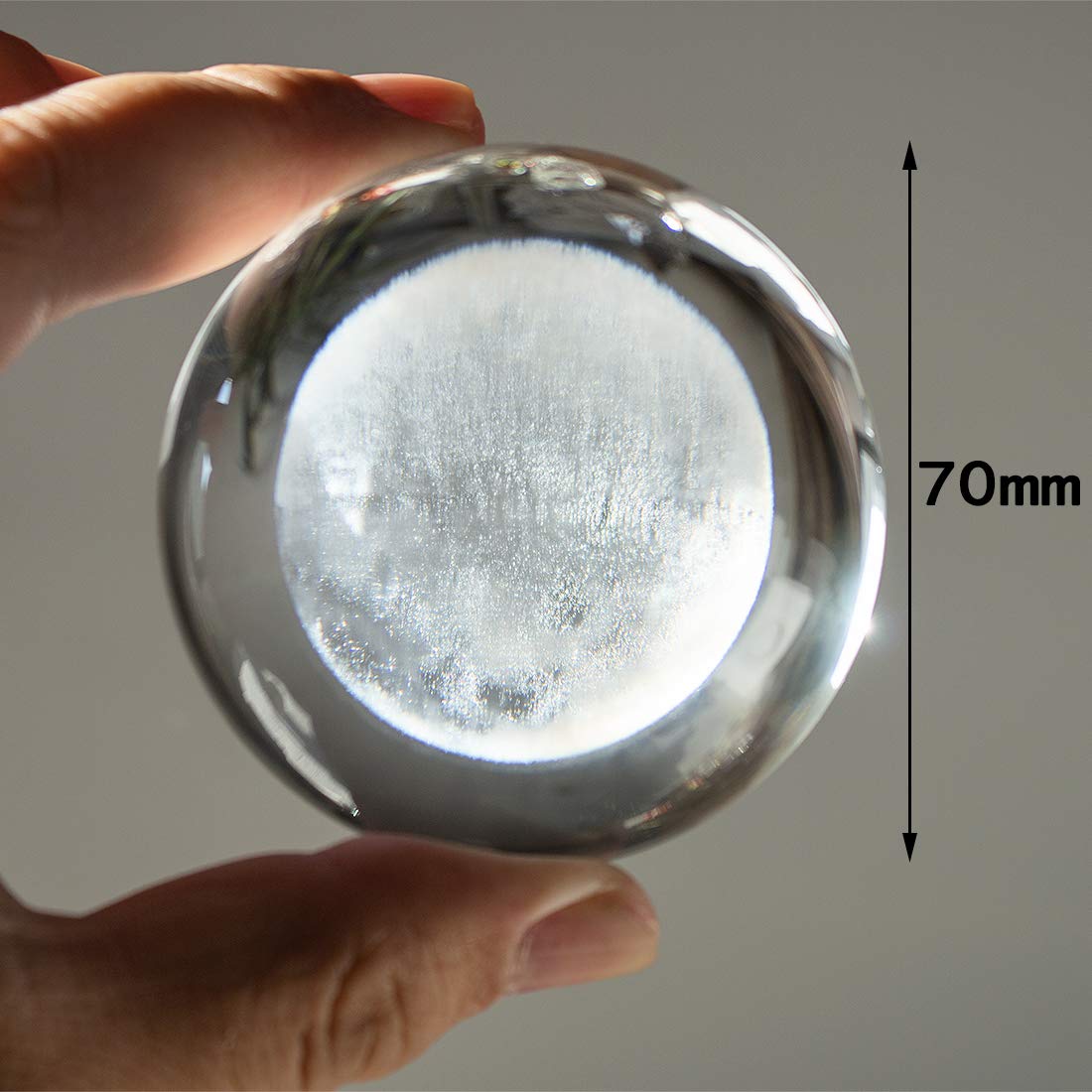 H&D HYALINE & DORA 70mm (2.75 Inch) 3D Laser Moon Crystal Glass Ball Paperweight with Metal Stand Home Decoration Collectible Gift