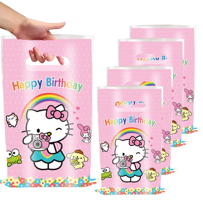 50 Pcs Cartoon Birthday Party Favor Bags, Cute Plastic Gift Bags, Birthday Party Candy Snack Bag (Pink)