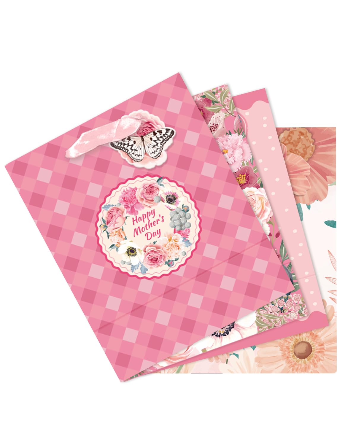 qiqee Mother's Day Gift Bags 4Pcs with Tissue Paper -7.9"x4.3"x9.6" Medium Size Cardboard Gift Bags（4pcs Bags +8pcs Tissue Paper ）