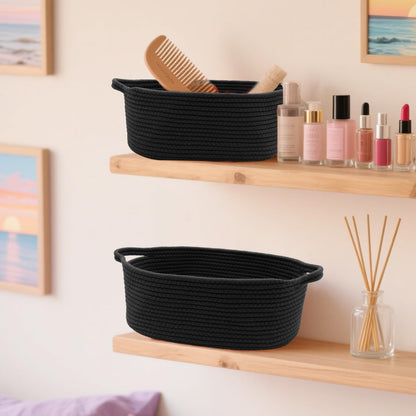 Woven Basket with Gift Bags and Ribbons, 14"X 10" X 6" Gift Storage Organizer Bin Shelf Shelves Cotton Rope Basket for Nursery, Pet Toys (Black)