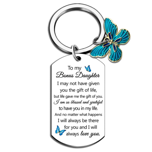 Bonus Daughter Gifts Stepdaughters Gift from Stepmom Daughter in Law Birthday Gifts from Mother in Law To My Bonus Daughters Keychain Daughters Birthday Graduation Christmas Stocking Stuffers
