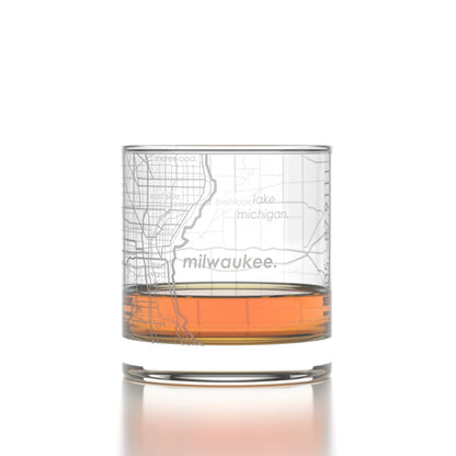 Well Told Engraved Milwaukee Wisconsin Map Rocks Glass, Old Fashioned Whiskey Glass (11 oz, Clear) Etched Whiskey Glass, Gifts For Whiskey Lovers