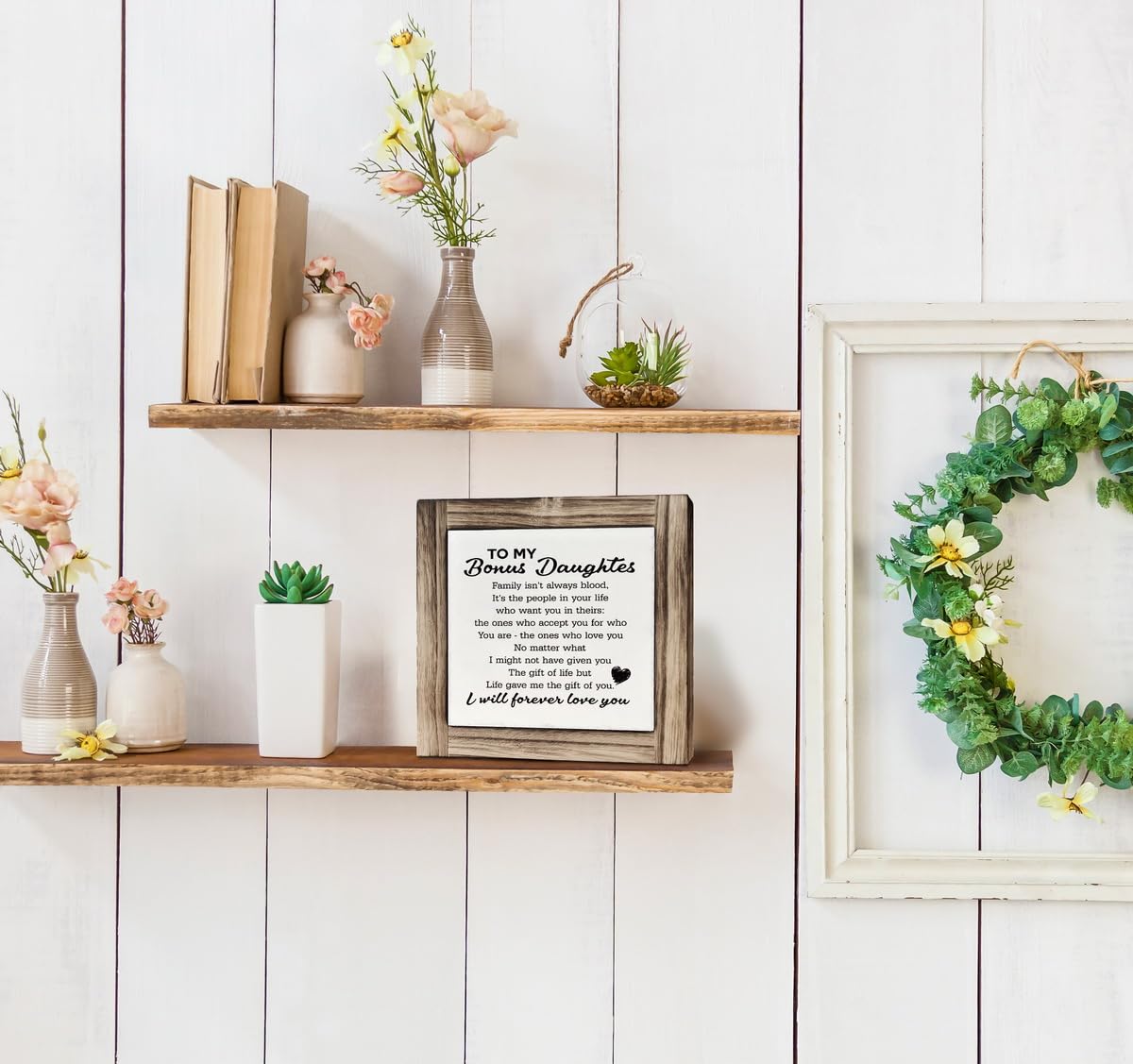 Bonus Daughter Wood Sign, Box Wood Plaques Desk Décor, Love Gift for Bonus Daughter, Graduation Gift for Step Daughter, Step Daughter Wedding Gift from Step Parents, Family Isn't Always Blood