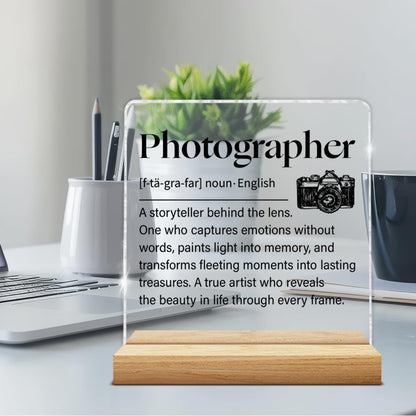 Photographer Gifts for Photography Lovers Women Men, Photography Gift Photographer Acrylic Sign Office Desk Decor 4×4 Inch