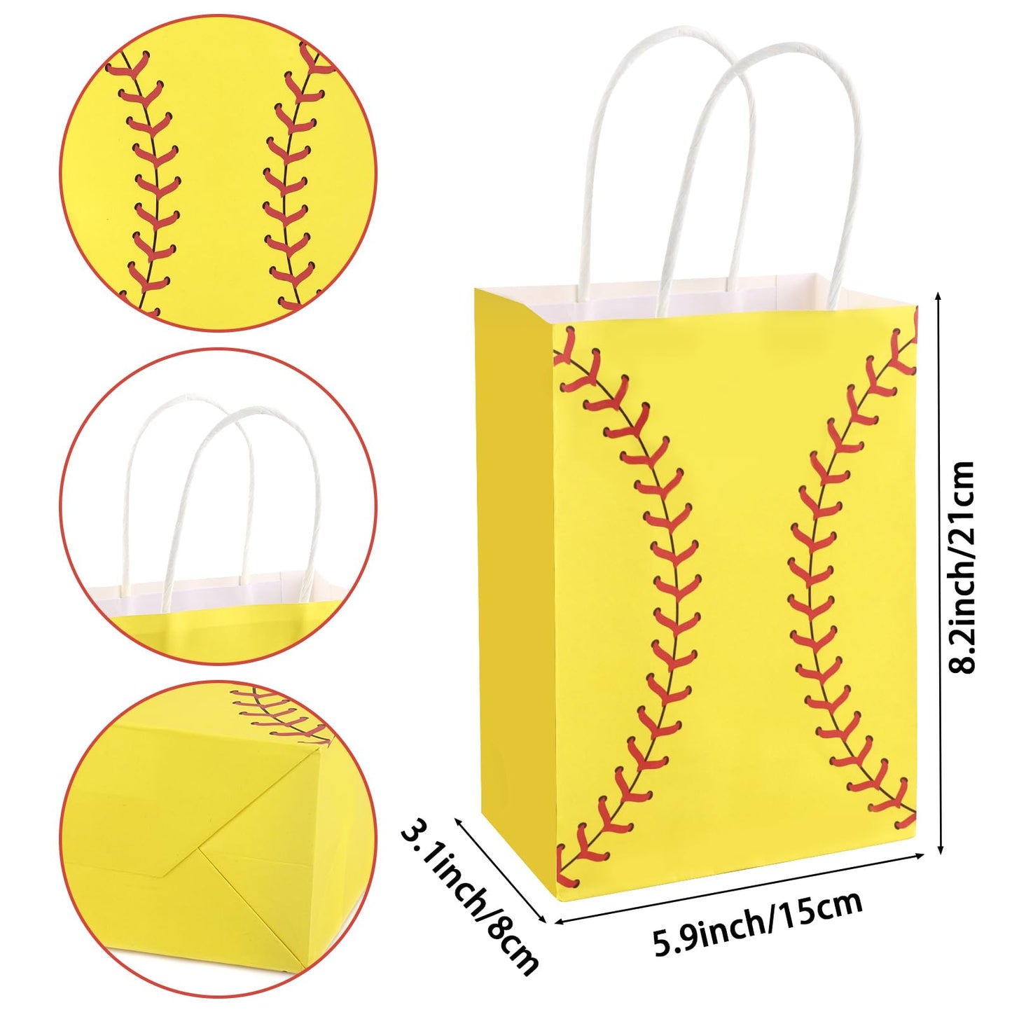 Hxezoc 12 Pieces Softball Gift Bags with Handle, Paper Treat Candy Bag Sport Favor Bags for Softball Theme Birthday Party Decoration Supplies