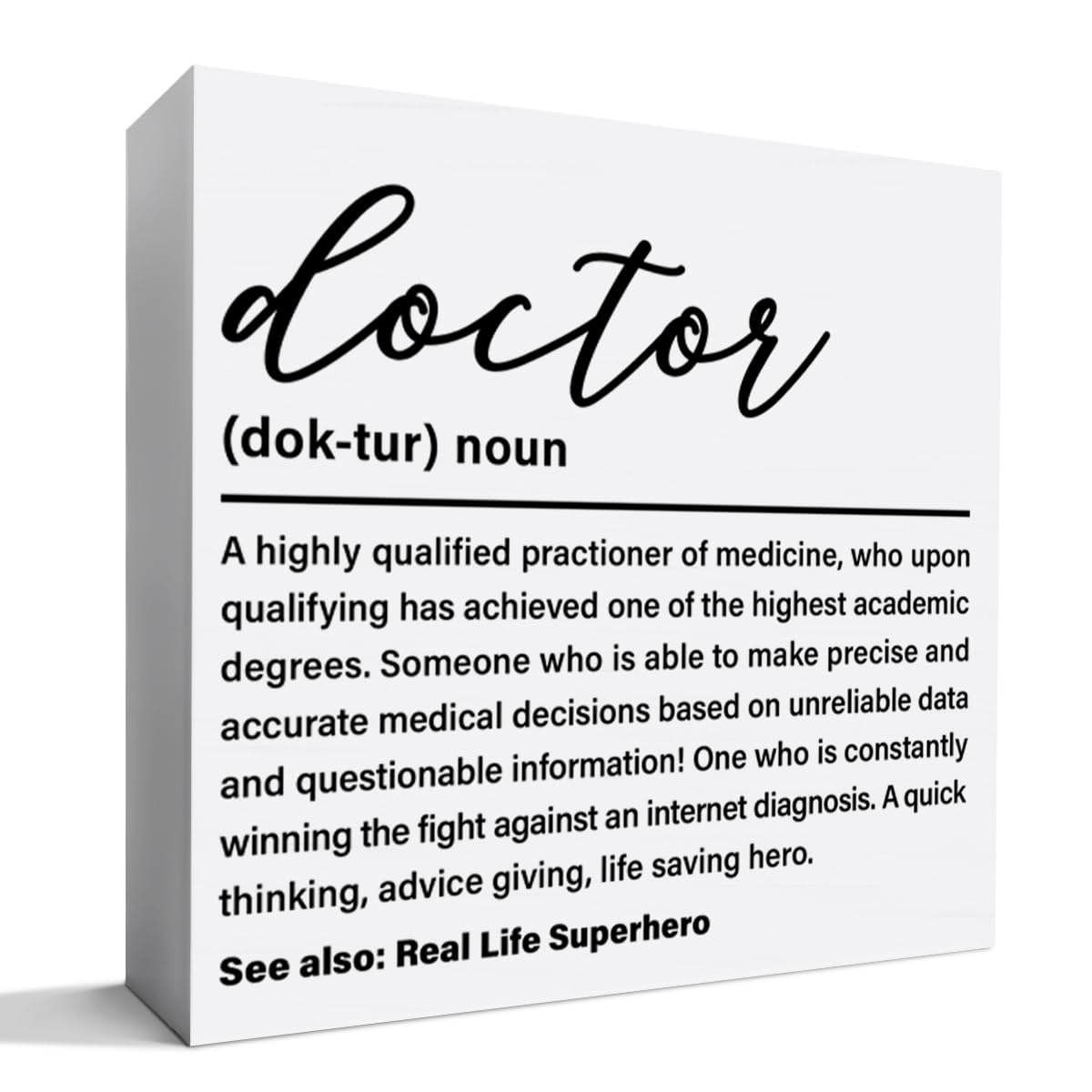 Doctor Gifts for Women Men, Doctor Appreciation Thank You Gifts DR Birthday Christmas Gift Medical School Student Graduation Gifts, Doctor Definition, Medical Office Wooden Box Sign Desk Decor