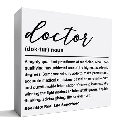Doctor Gifts for Women Men, Doctor Appreciation Thank You Gifts DR Birthday Christmas Gift Medical School Student Graduation Gifts, Doctor Definition, Medical Office Wooden Box Sign Desk Decor