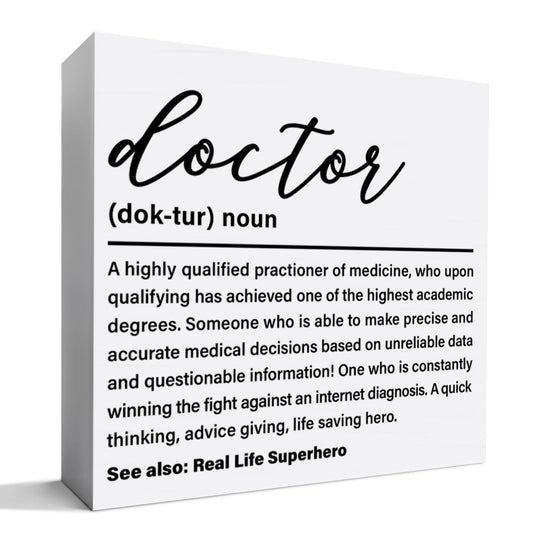 Doctor Gifts for Women Men, Doctor Appreciation Thank You Gifts DR Birthday Christmas Gift Medical School Student Graduation Gifts, Doctor Definition, Medical Office Wooden Box Sign Desk Decor