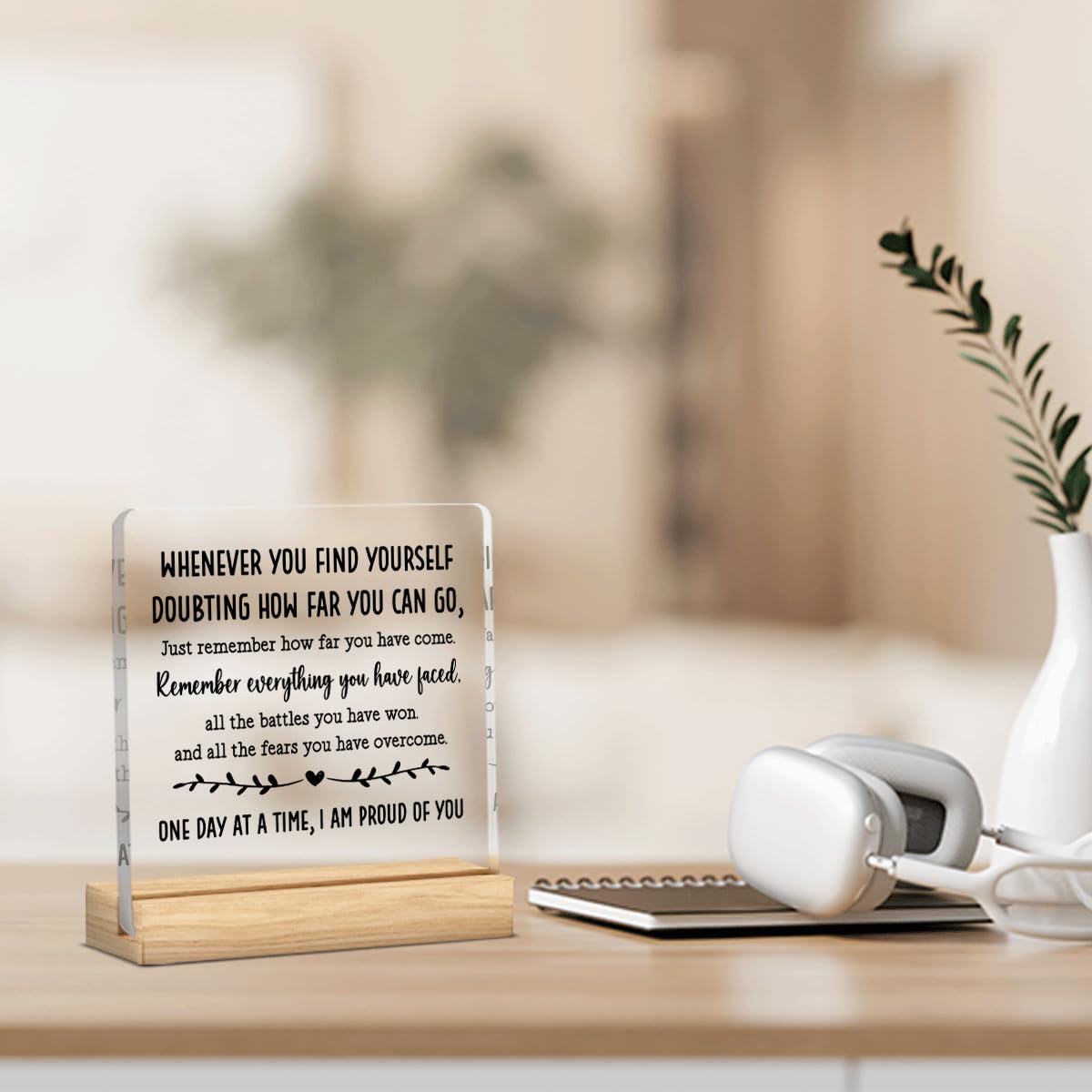 Sobriety Gifts for Men Women Sober Gifts Proud of You Gifts Addiction Recovery Gifts Alcoholics Anonymous Gifts Motivational Acrylic Desk Decor Sign with Wood Stand 4 X 4 Inch