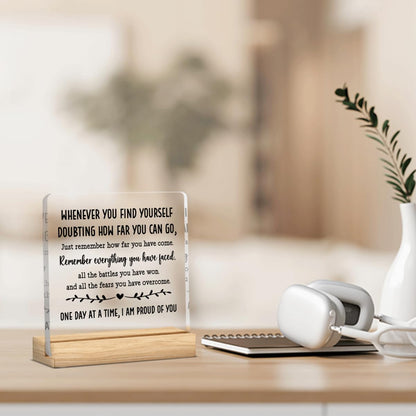 Sobriety Gifts for Men Women Sober Gifts Proud of You Gifts Addiction Recovery Gifts Alcoholics Anonymous Gifts Motivational Acrylic Desk Decor Sign with Wood Stand 4 X 4 Inch