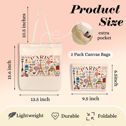 Paris Airplane Travel Gifts Cosmetic Makeup Bag Beach Canvas Tote Bag for Women Girls Christmas Birthday