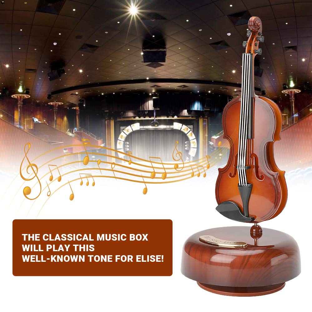 WIOR Violin Music Box, Creative Music Box Violin with Rotating Musical Base, Classical Music Box Mini Replica Instrument Crafts, Great Gift for Boys Girls Birthday Christmas New Year