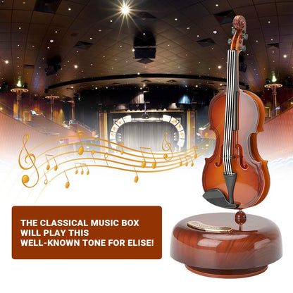 WIOR Violin Music Box, Creative Music Box Violin with Rotating Musical Base, Classical Music Box Mini Replica Instrument Crafts, Great Gift for Boys Girls Birthday Christmas New Year