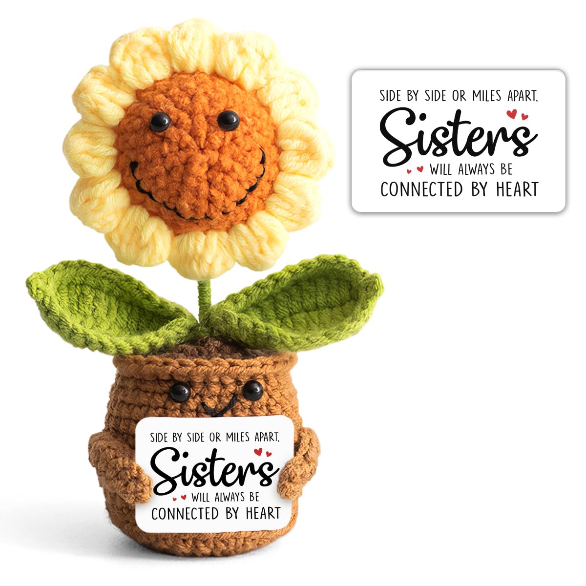 Mothers Day Sister Gifts from Sister - Positive Sunflower Crochet - Side by Side Or Miles Apart Sisters Emotional Support Crochet - Birthday, Graduation, Long Distance Gifts for Women, Soul Sisters