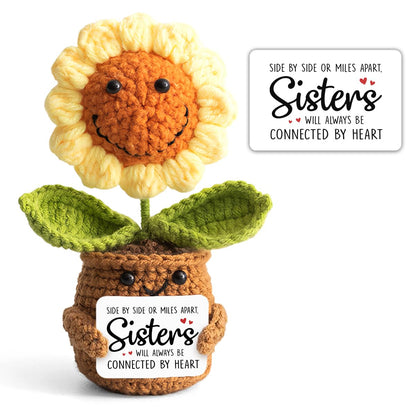 Mothers Day Sister Gifts from Sister - Positive Sunflower Crochet - Side by Side Or Miles Apart Sisters Emotional Support Crochet - Birthday, Graduation, Long Distance Gifts for Women, Soul Sisters