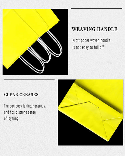 Bakepacker 24Pcs Paper Gift Bag with Handles Bulk Yellow Paper Bags Multiple Uses (8.3"x6"x3.15", Small Size)