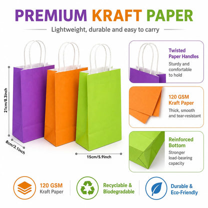 MAQIHAN Gift Bags With Handles - 15 Pcs Gift Bag Bulk Paper Bag Goody Bags Kraft Paper Bags Party Favor Bags Small Bag for Gifts Craft Goodie Birthday Valentine Christmas
