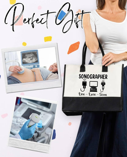 InnoBeta Sonographer Gifts Canvas Tote Bag with Top Zipper Closure and Shoulder Strap for Birthday, Mother's Day, Christmas